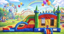 Bounce House with a Slide and Pool Retal-Multicolor